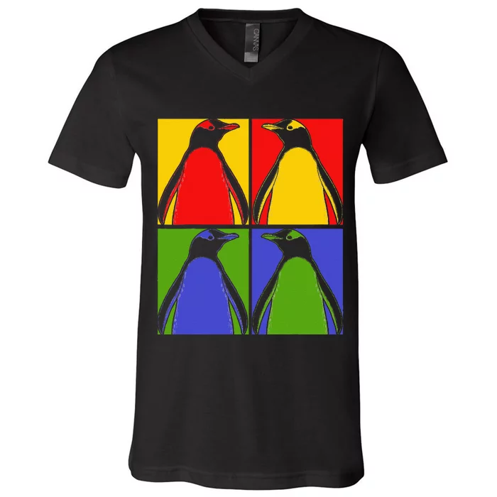 Pop Art Antarctic Animal Lover Zoo Keeper Gift Cute Penguin V-Neck T-Shirt