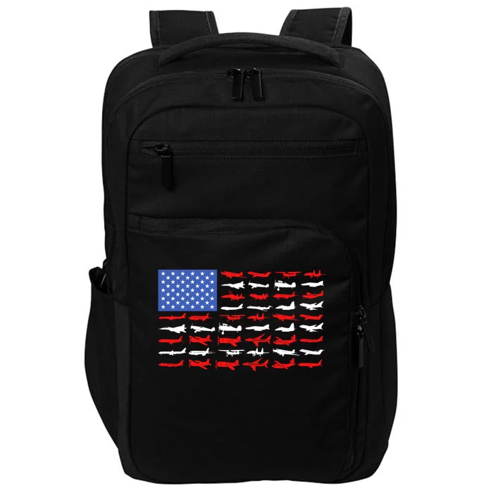 Pilot Airplane American Flag Vintage Aviation Flying Airline Cool Gift Impact Tech Backpack