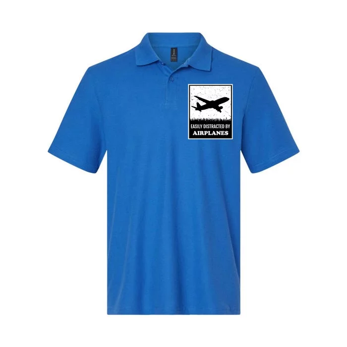 Pilot Airplane Aviation Easily Distracted By Airplanes Funny Gift Softstyle Adult Sport Polo