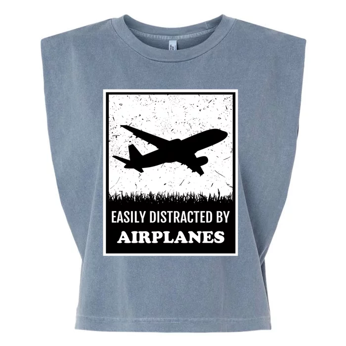 Pilot Airplane Aviation Easily Distracted By Airplanes Funny Gift Garment-Dyed Women's Muscle Tee