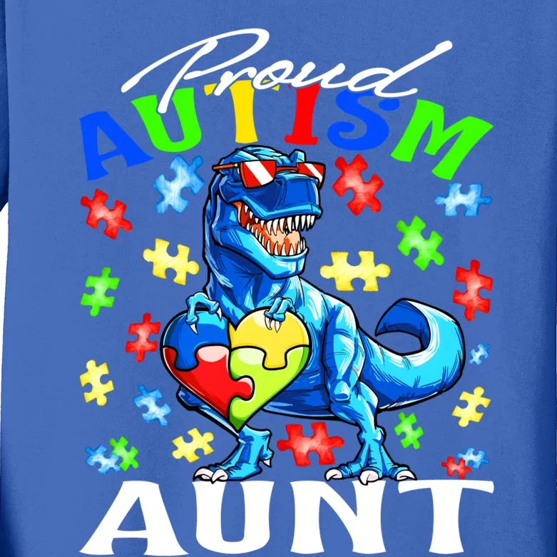 Proud Autism Aunt Dinosaur Autism Awareness Gift Kids Long Sleeve Shirt