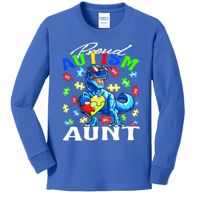 Proud Autism Aunt Dinosaur Autism Awareness Gift Kids Long Sleeve Shirt