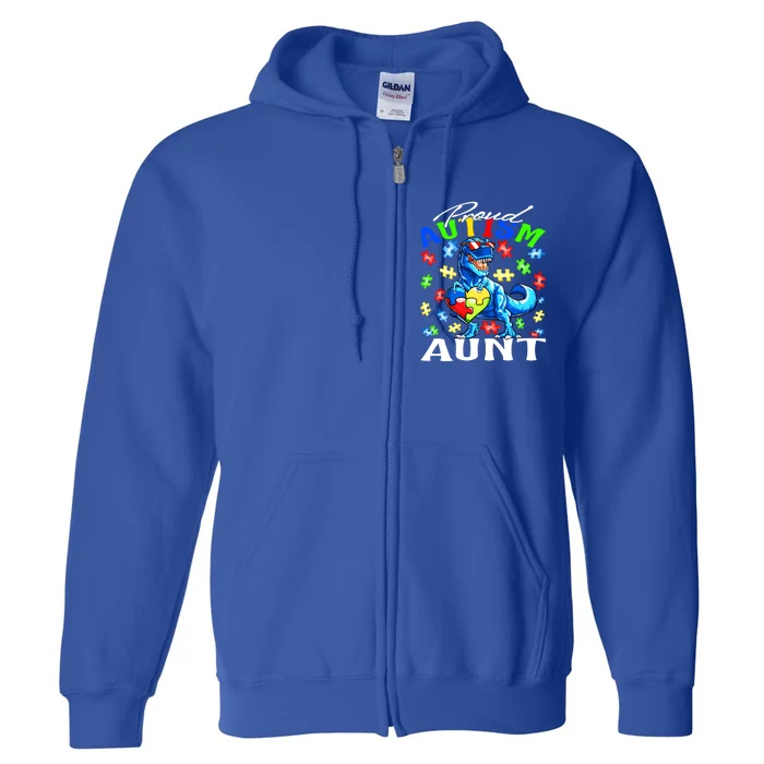 Proud Autism Aunt Dinosaur Autism Awareness Gift Full Zip Hoodie