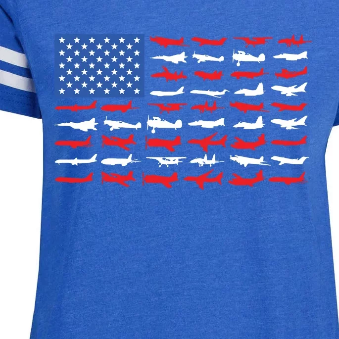 Pilot Airplane American Flag Enza Ladies Jersey Football T-Shirt