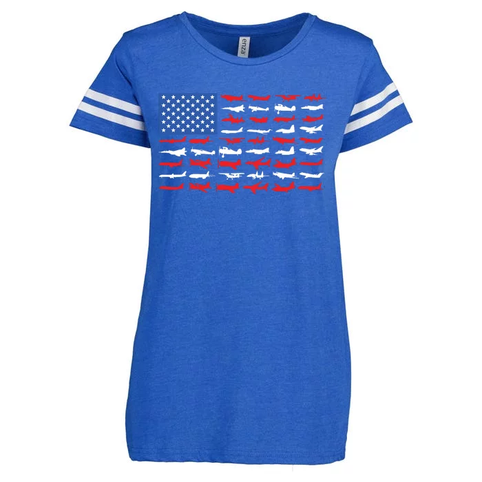 Pilot Airplane American Flag Enza Ladies Jersey Football T-Shirt