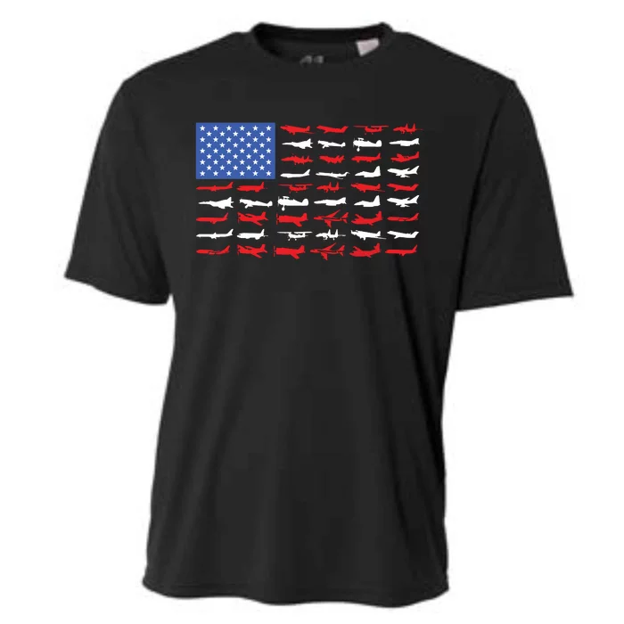 Pilot Airplane American Flag Plane Aviation Cooling Performance Crew T-Shirt