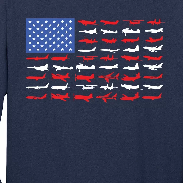 Pilot Airplane American Flag Plane Aviation Long Sleeve Shirt