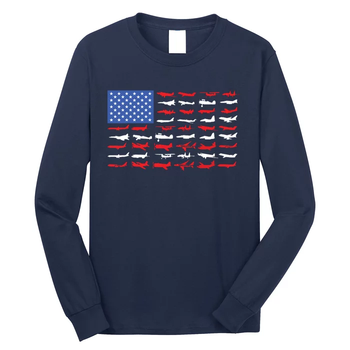 Pilot Airplane American Flag Plane Aviation Long Sleeve Shirt