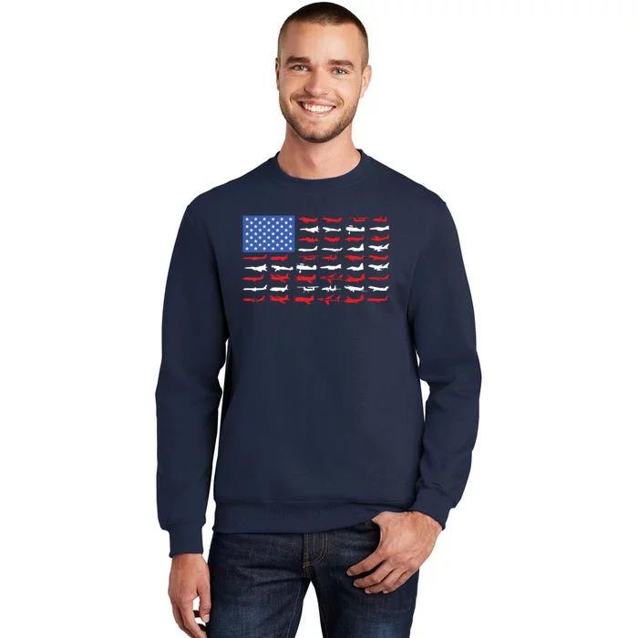 Pilot Airplane American Flag Plane Aviation Tall Sweatshirt