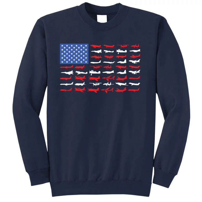 Pilot Airplane American Flag Plane Aviation Tall Sweatshirt