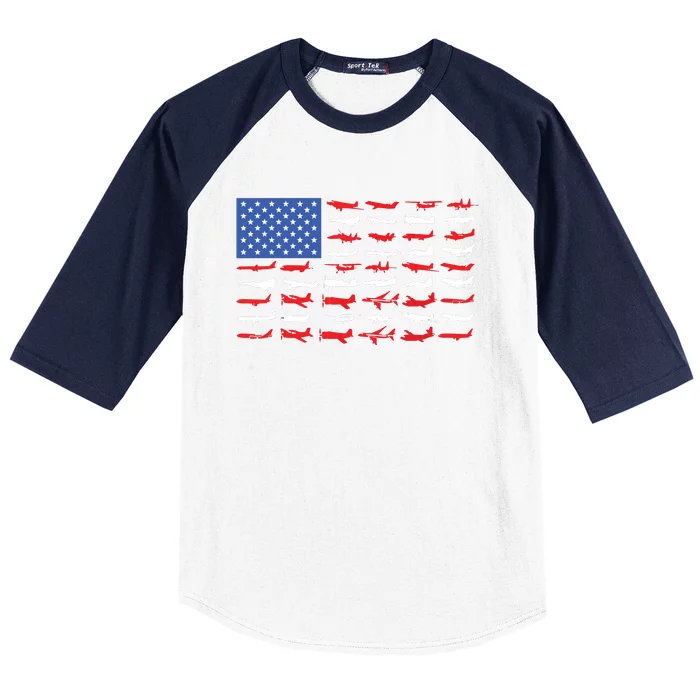 Pilot Airplane American Flag Plane Aviation Baseball Sleeve Shirt