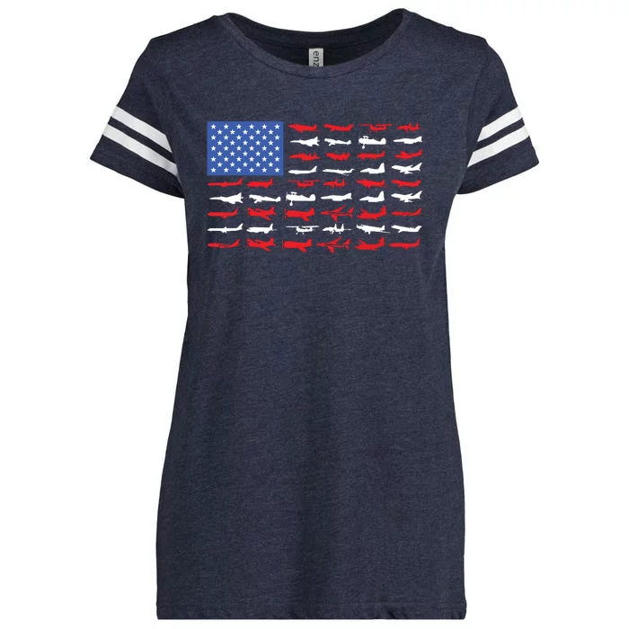 Pilot Airplane American Flag Plane Aviation Enza Ladies Jersey Football T-Shirt