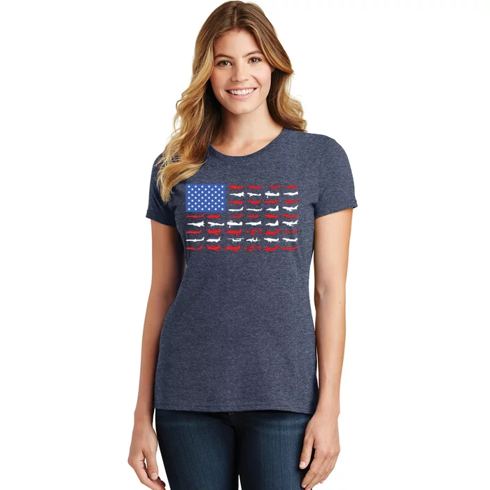 Pilot Airplane American Flag Plane Aviation Women's T-Shirt