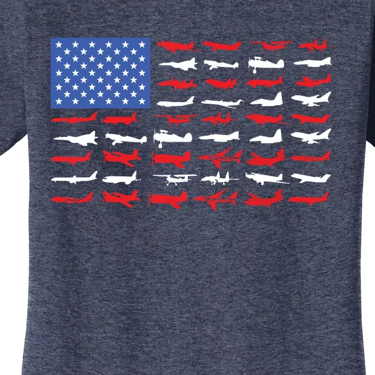 Pilot Airplane American Flag Plane Aviation Women's T-Shirt