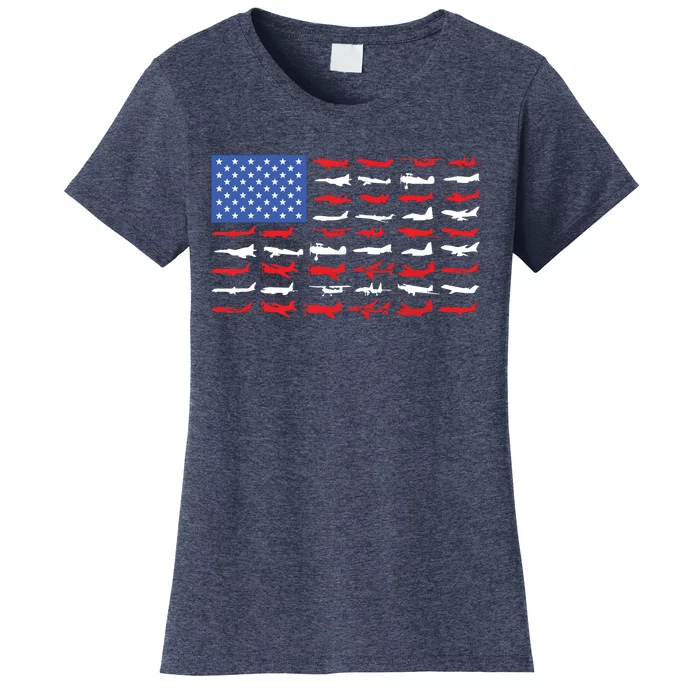 Pilot Airplane American Flag Plane Aviation Women's T-Shirt