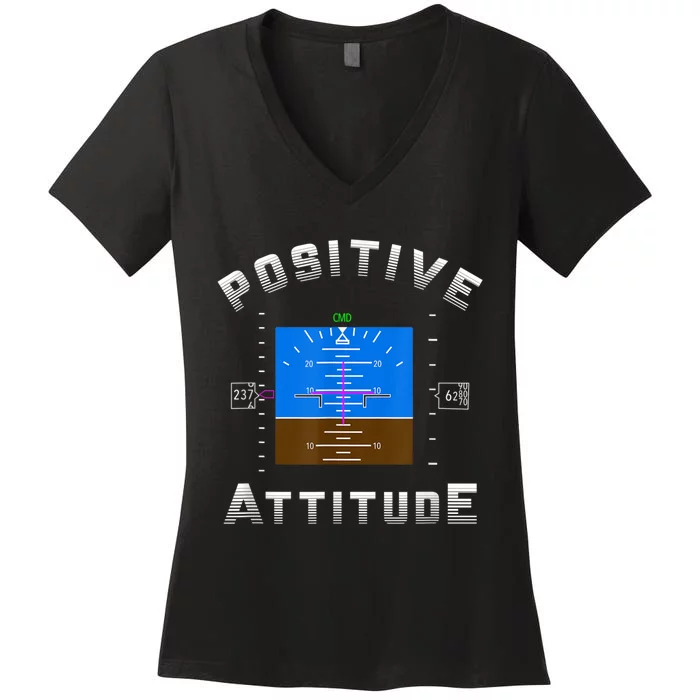 Positive Attitude Aviation Pilot Primary Flight Display Women's V-Neck T-Shirt