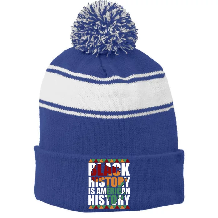 Patriotic African American Black History Is American History Gift Stripe Pom Pom Beanie