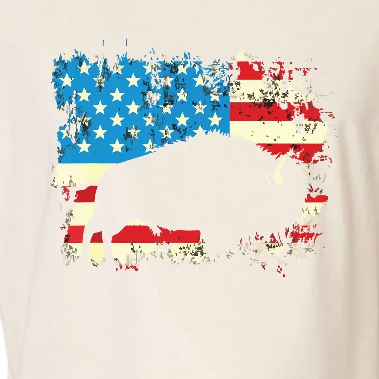 Patriotic American Bison Buffalo Lover Wildlife USA Flag Garment-Dyed Women's Muscle Tee