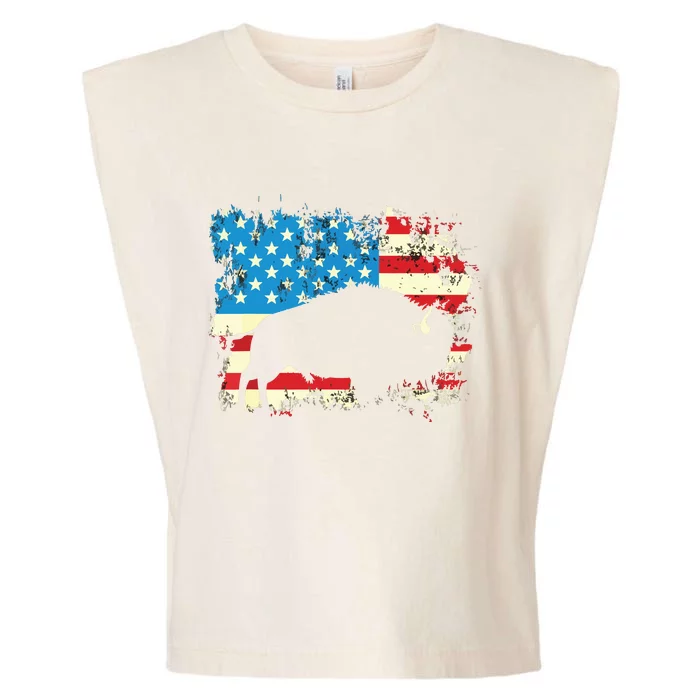 Patriotic American Bison Buffalo Lover Wildlife USA Flag Garment-Dyed Women's Muscle Tee