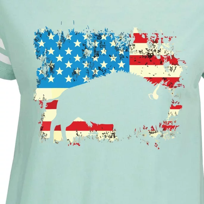 Patriotic American Bison Buffalo Lover Wildlife USA Flag Enza Ladies Jersey Football T-Shirt