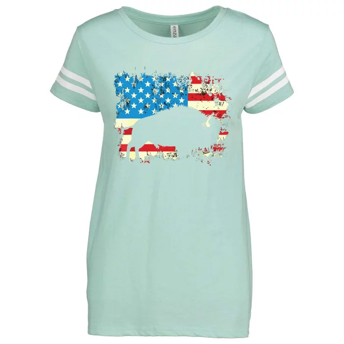 Patriotic American Bison Buffalo Lover Wildlife USA Flag Enza Ladies Jersey Football T-Shirt