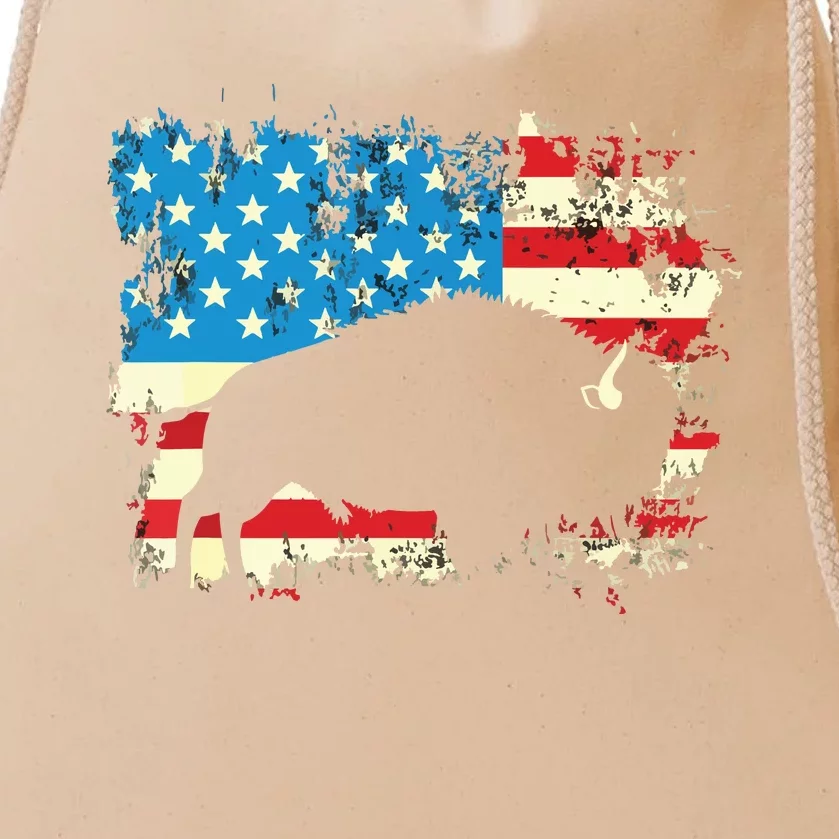 Patriotic American Bison Buffalo Lover Wildlife USA Flag Drawstring Bag