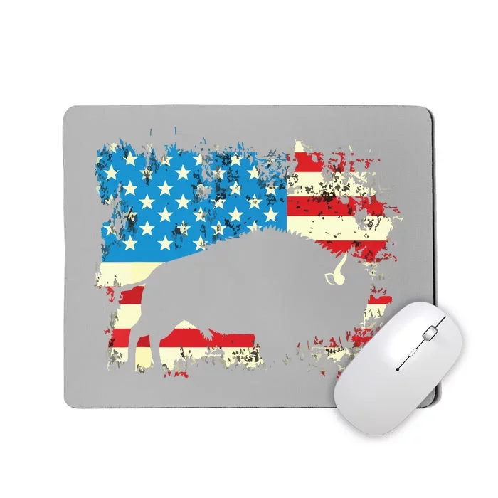 Patriotic American Bison Buffalo Lover Wildlife USA Flag Mousepad