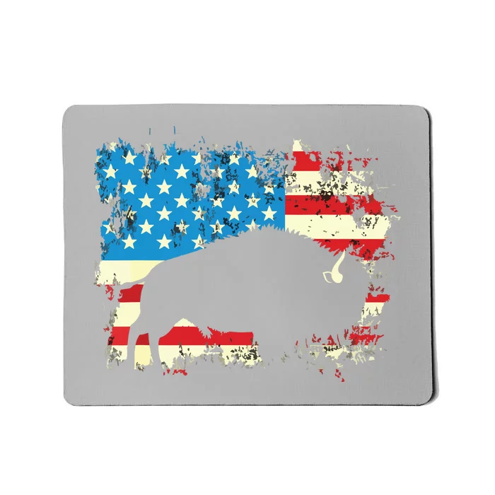 Patriotic American Bison Buffalo Lover Wildlife USA Flag Mousepad