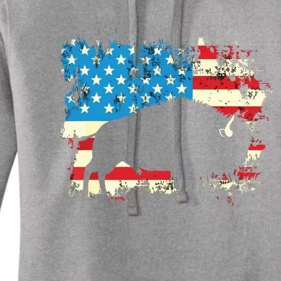 Patriotic American Bison Buffalo Lover Wildlife USA Flag Women's Pullover Hoodie