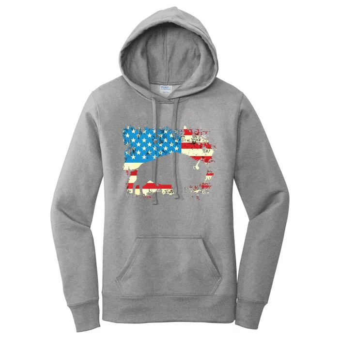 Patriotic American Bison Buffalo Lover Wildlife USA Flag Women's Pullover Hoodie