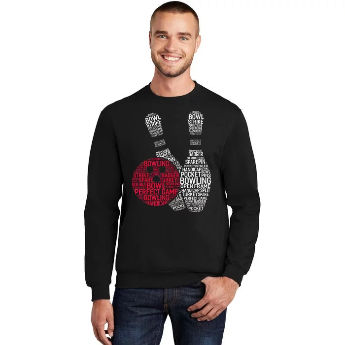 Phonetic Alphabet Bowling Pin Word Cloud Funny Bowling Tall Sweatshirt