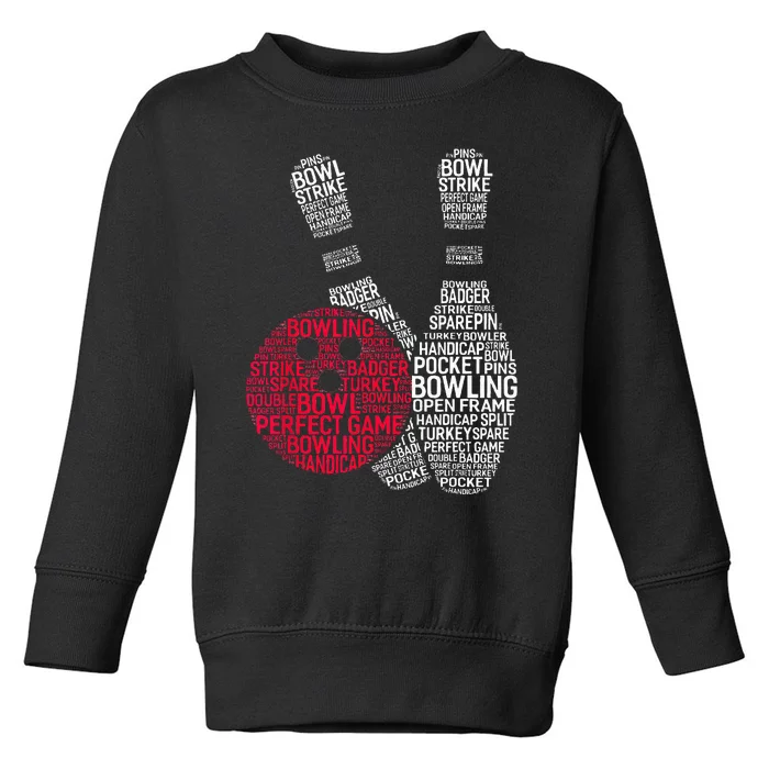 Phonetic Alphabet Bowling Pin Word Cloud Funny Bowling Toddler Sweatshirt