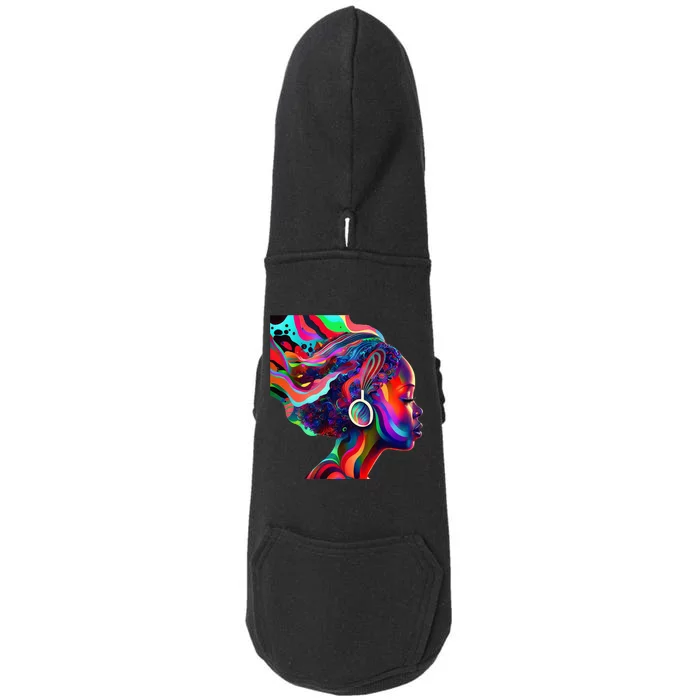 Psychedelic Art Black Woman Listening to Music Black 's Doggie 3-End Fleece Hoodie