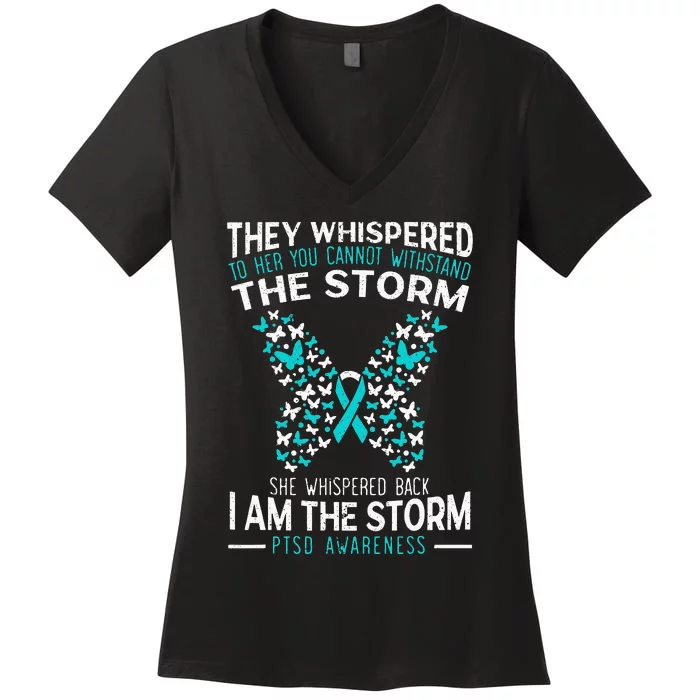 PTSD Awareness Butterfly Posttraumatic Stress Disorder Women's V-Neck T-Shirt