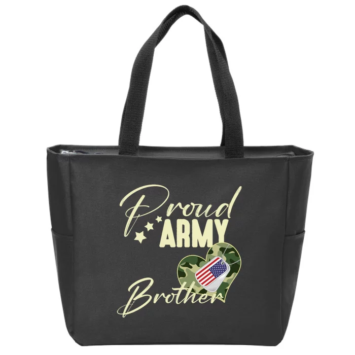 Proud Army Brother Camouflage Dog Tag Usa American Flag Zip Tote Bag