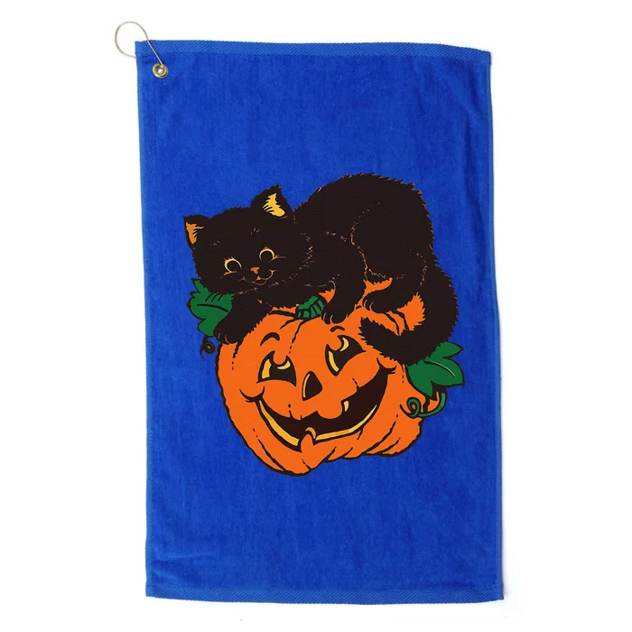 Pumpkin And Black Cat Halloween Vintage Costume Platinum Collection Golf Towel