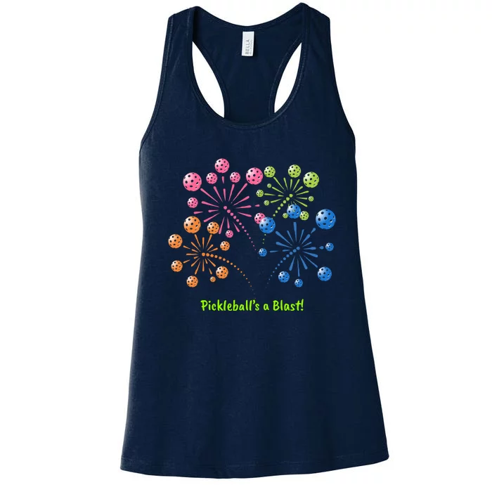 Pickleballs A Blast | Pickleball Fireworks | 4th Of July Women's Racerback Tank