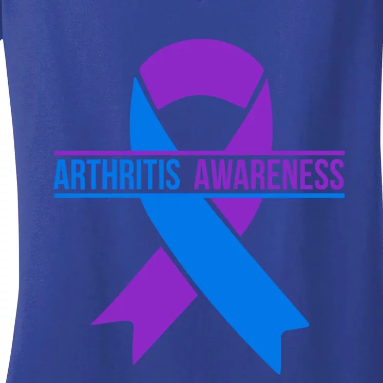 Purple And Blue Ribbon Arthritis Awareness Gift Women's V-Neck T-Shirt