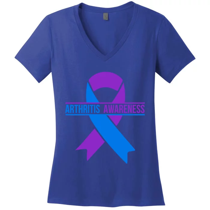 Purple And Blue Ribbon Arthritis Awareness Gift Women's V-Neck T-Shirt