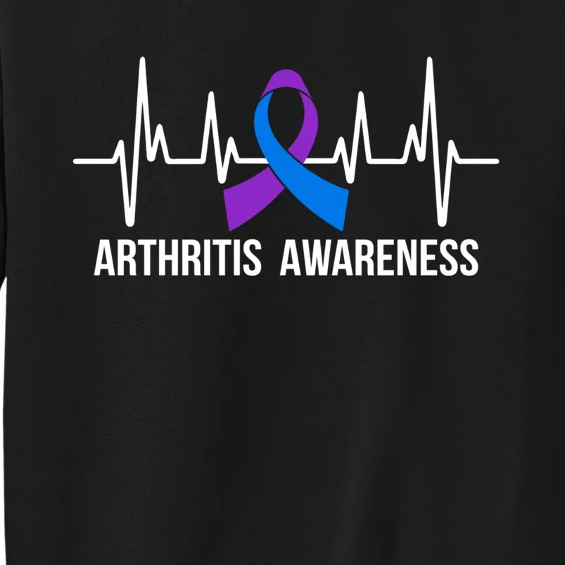 Purple And Blue Ribbon Heartbeat Arthritis Awareness Month Tall Sweatshirt