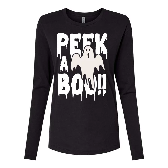 Peek A Boo Halloween Ghost Womens Cotton Relaxed Long Sleeve T-Shirt