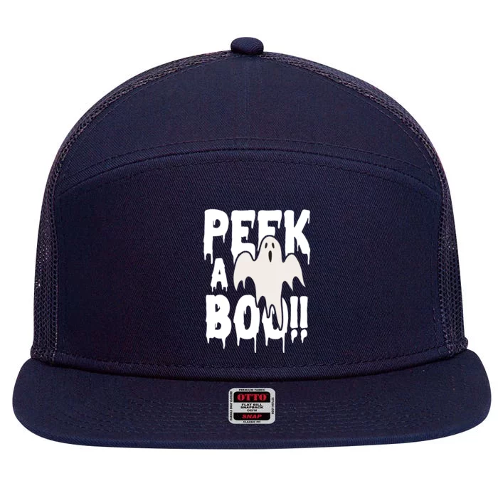 Peek A Boo Halloween Ghost 7 Panel Mesh Trucker Snapback Hat