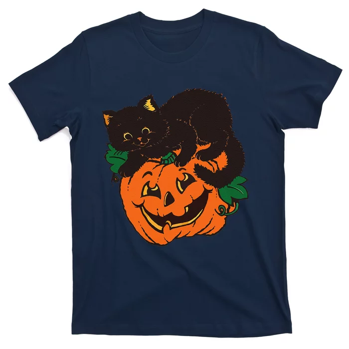 Pumpkin And Black Cat Halloween Vintage Costume T-Shirt