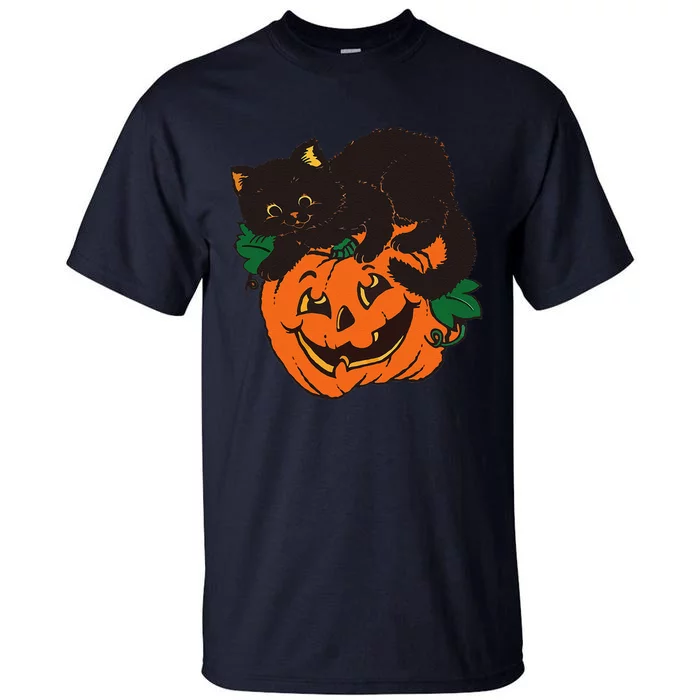 Pumpkin And Black Cat Halloween Vintage Costume Tall T-Shirt