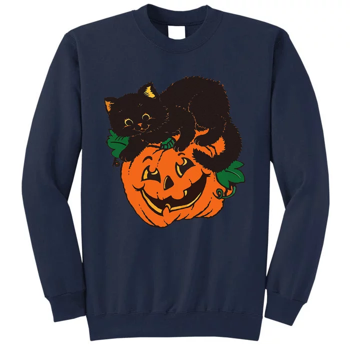 Pumpkin And Black Cat Halloween Vintage Costume Tall Sweatshirt