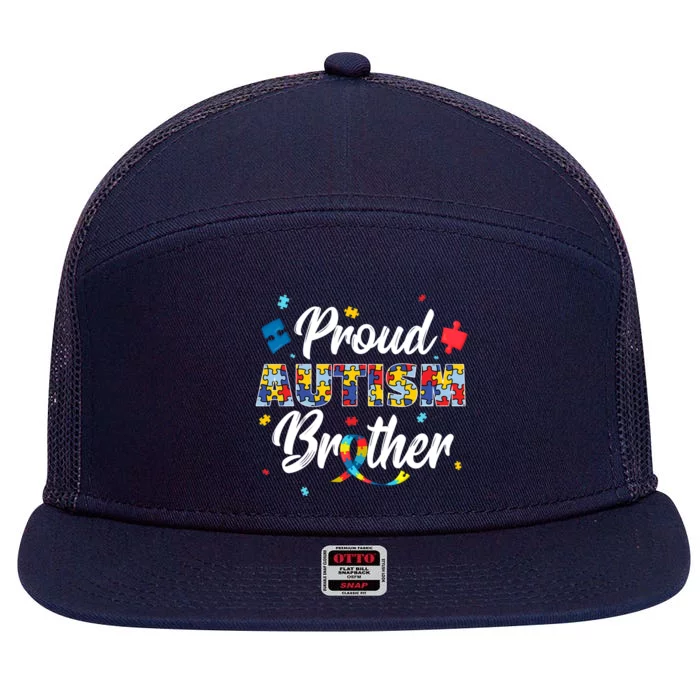 Proud Autism Brother Sibling Autism Awareness Gift 7 Panel Mesh Trucker Snapback Hat