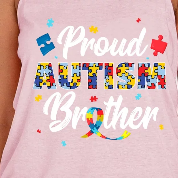 Proud Autism Brother Sibling Autism Awareness Gift Women's Knotted Racerback Tank