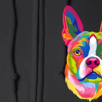 Pop Art Boston Terrier Lover Gift Men Women Dog Terriers Full Zip Hoodie