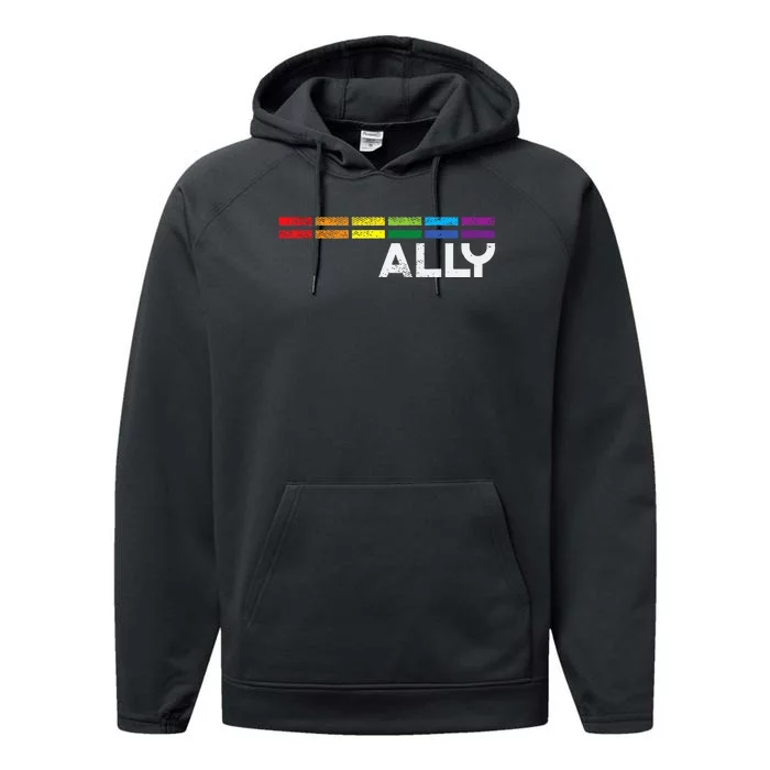 Proud Ally Bars Equality L.G.B.Tq Rainbow Flag Performance Fleece Hoodie