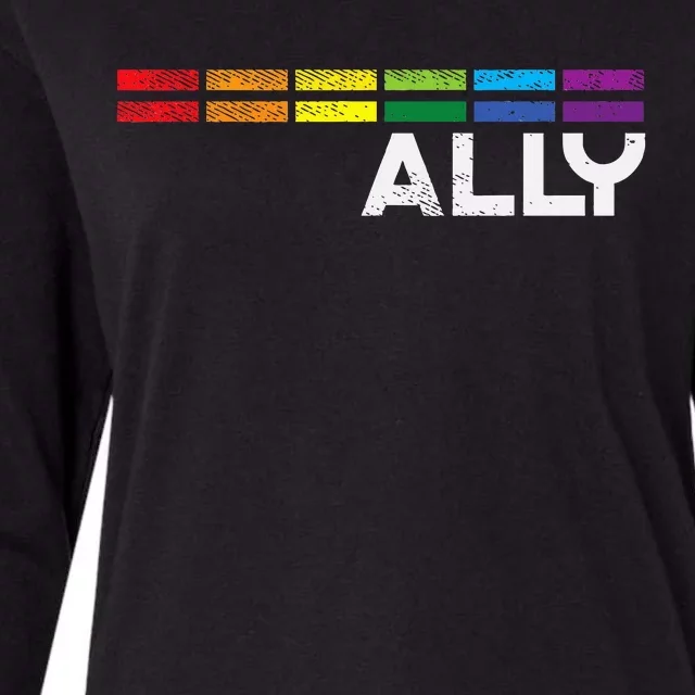 Proud Ally Bars Equality L.G.B.Tq Rainbow Flag Womens Cotton Relaxed Long Sleeve T-Shirt